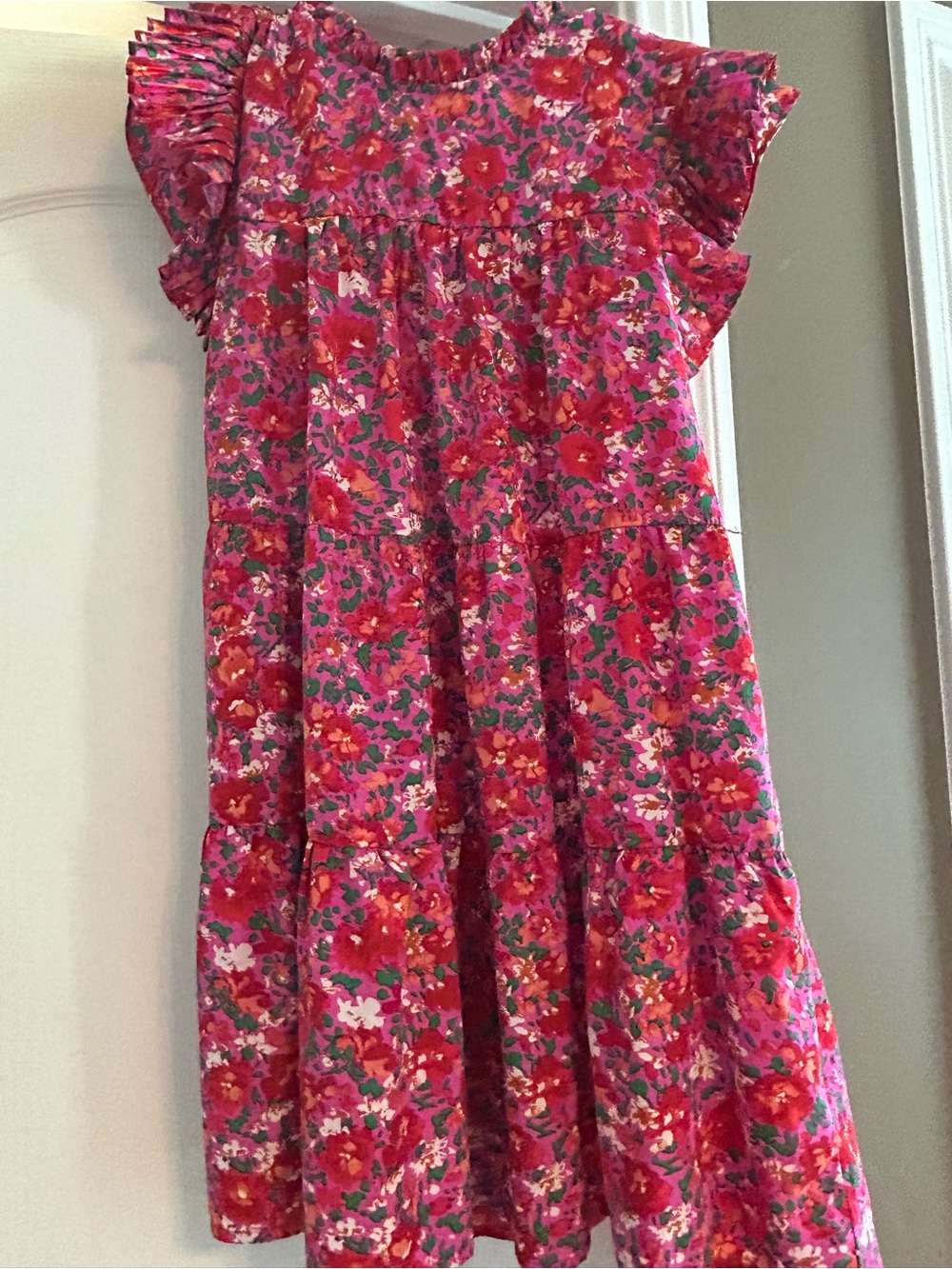 Women’s Pink Floral Tiered Ruffle Dress